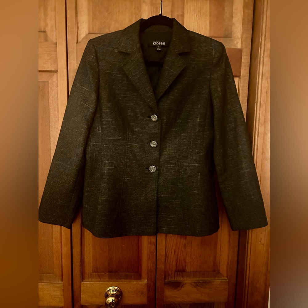 Kasper Women’s Preppy Grey Brown/Black Chic Classic Minimalist Sz 10 Blazer